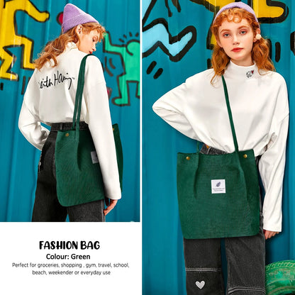 2Pcs Corduroy Tote Bag for Women,Cute Tote Bags, Shoulder Handbags School Shopping Bag for Girls Women for Mother'S Day Gift