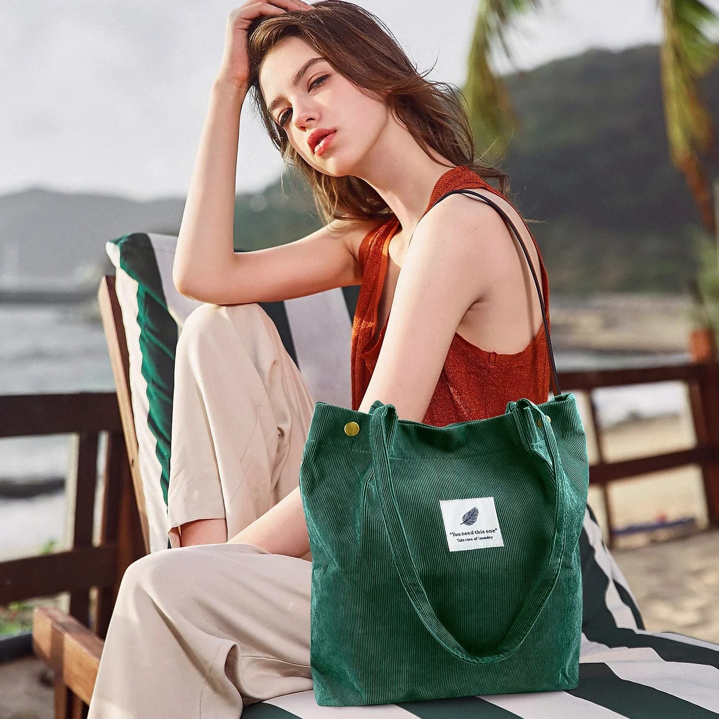 2Pcs Corduroy Tote Bag for Women,Cute Tote Bags, Shoulder Handbags School Shopping Bag for Girls Women for Mother'S Day Gift
